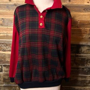 Vintage Cape Cod Pullover Fancy Winter Sweater Red Green Gold Trim Medium